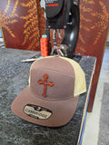 7 Panel Trucker Hat w Cross Leather Patch