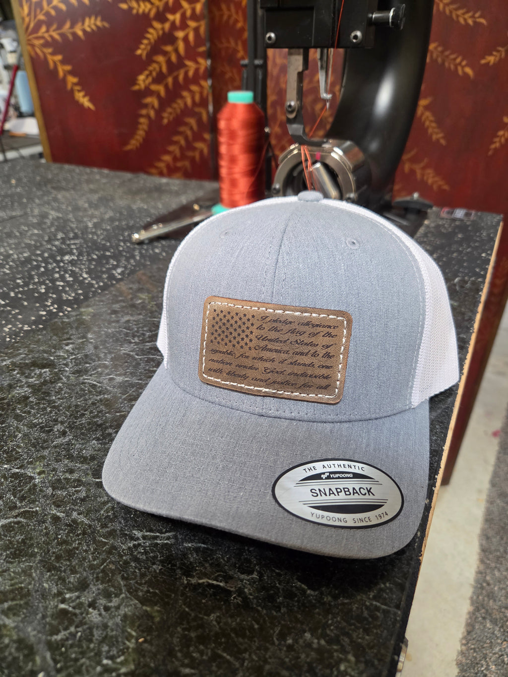 The Pledge of Allegiance Leather Patch on Trucker Hat