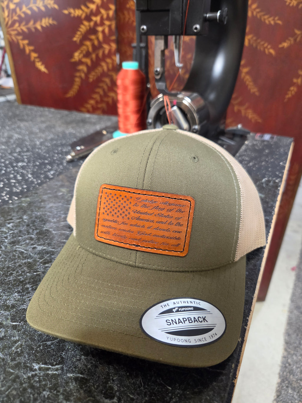 The Pledge of Allegiance Leather Patch on Trucker Hat