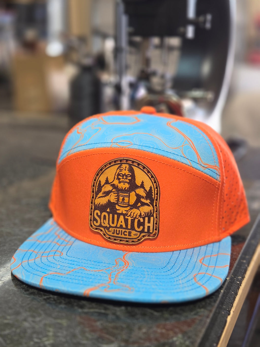 Squatch Juice Patch Full Grain Leather Topographic Flat Bill
