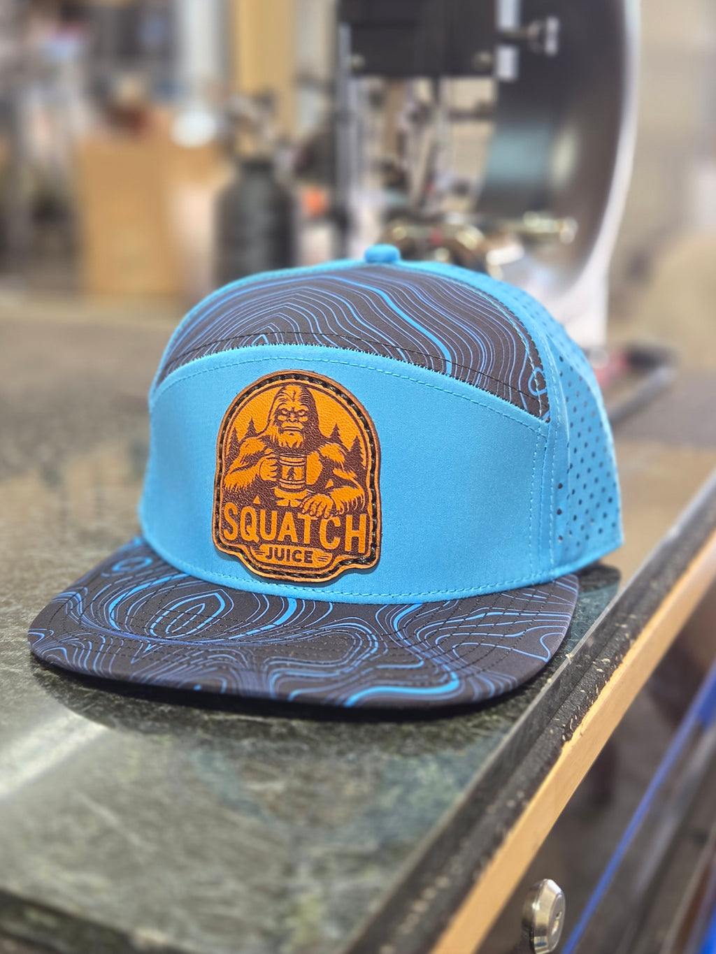 Squatch Juice Patch Full Grain Leather Topographic Flat Bill