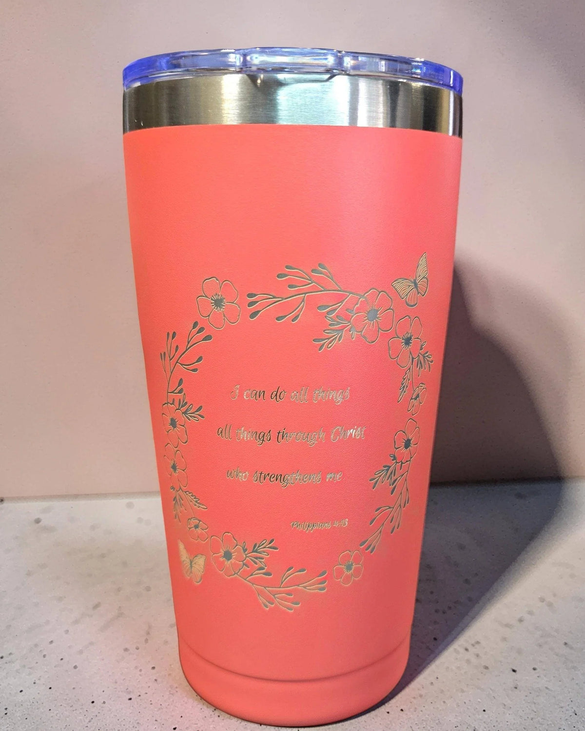 Inspirational Stainless Steel Tumbler with Engraved Bible Verse
