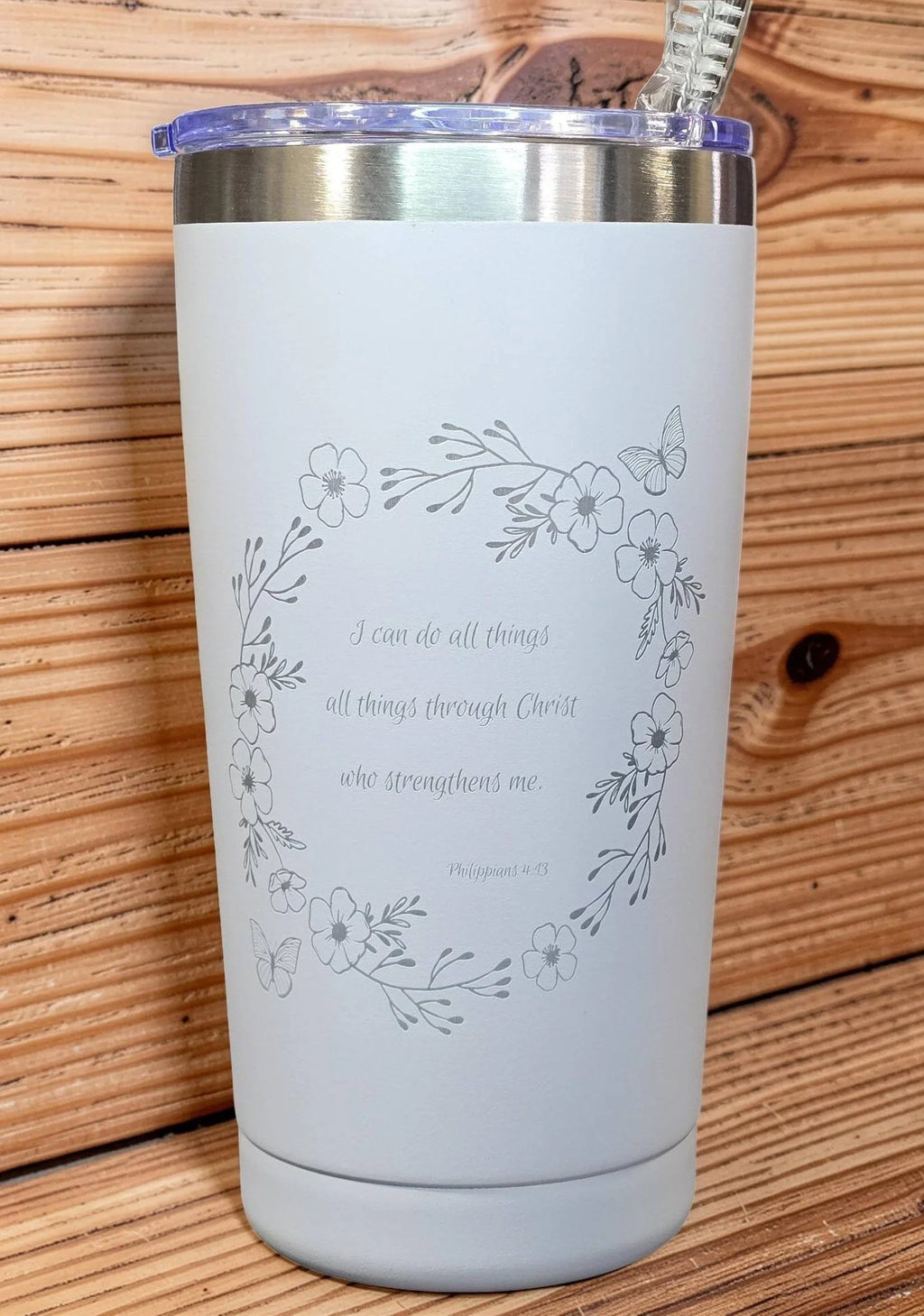Inspirational Stainless Steel Tumbler with Engraved Bible Verse