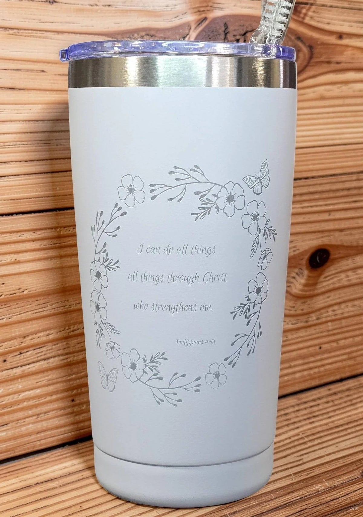Inspirational Stainless Steel Tumbler with Engraved Bible Verse