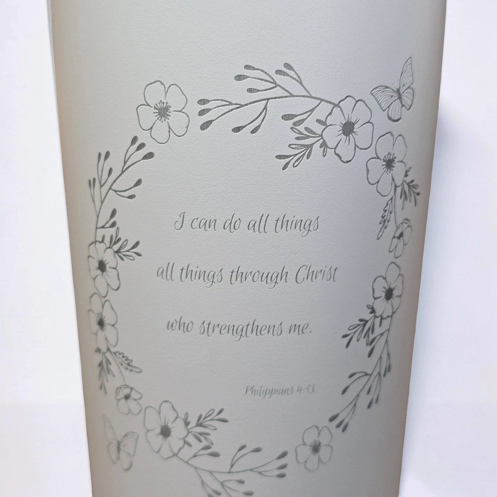 Inspirational Stainless Steel Tumbler with Engraved Bible Verse
