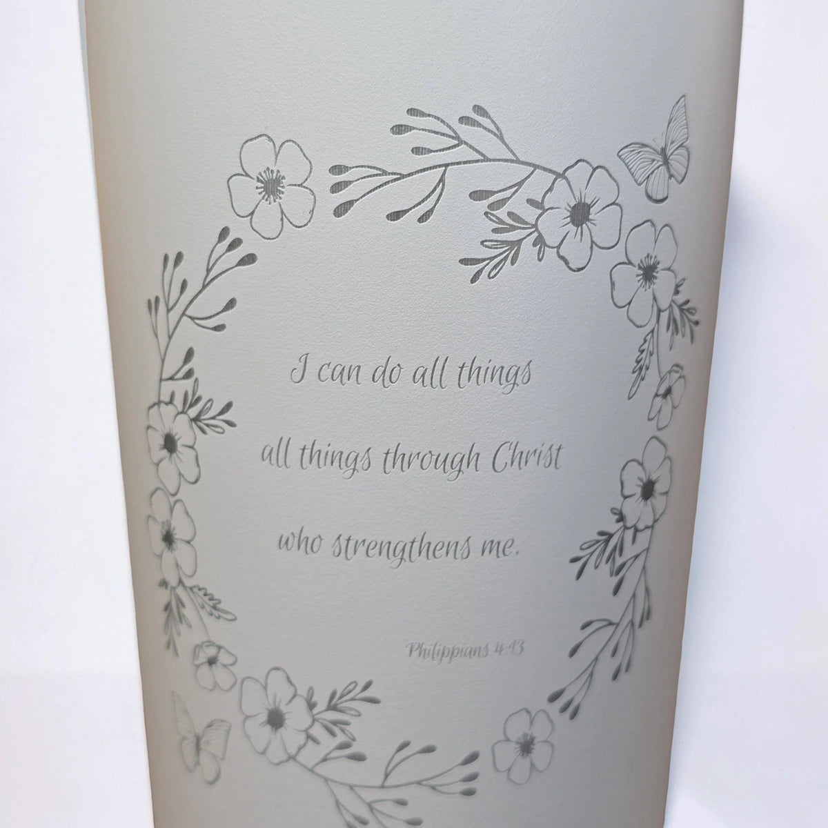 Inspirational Stainless Steel Tumbler with Engraved Bible Verse