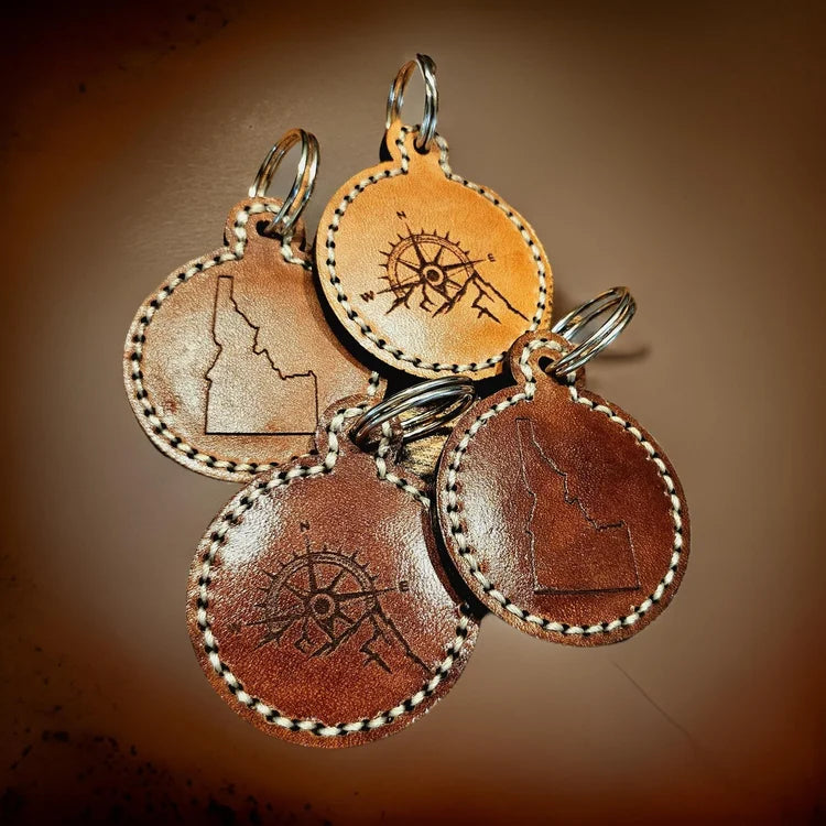 Laser Engraved Leather Key Chain - Idaho & Compass