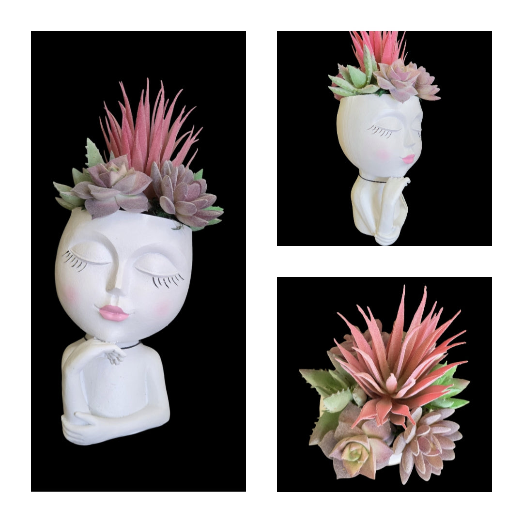 Faux-Succulent Face Planter - White Female - Strike a Pose