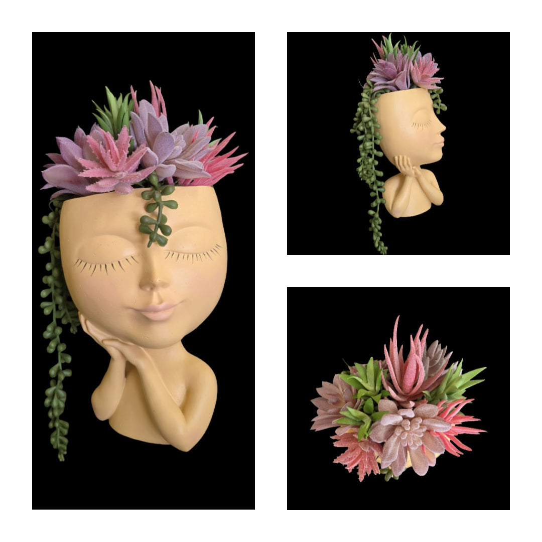 Faux Succulent Arrangement - XLarge Face Planter - Beige Female