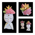 Faux Succulent Arrangement - Small Face Planter - White Female w/ Heart Hands