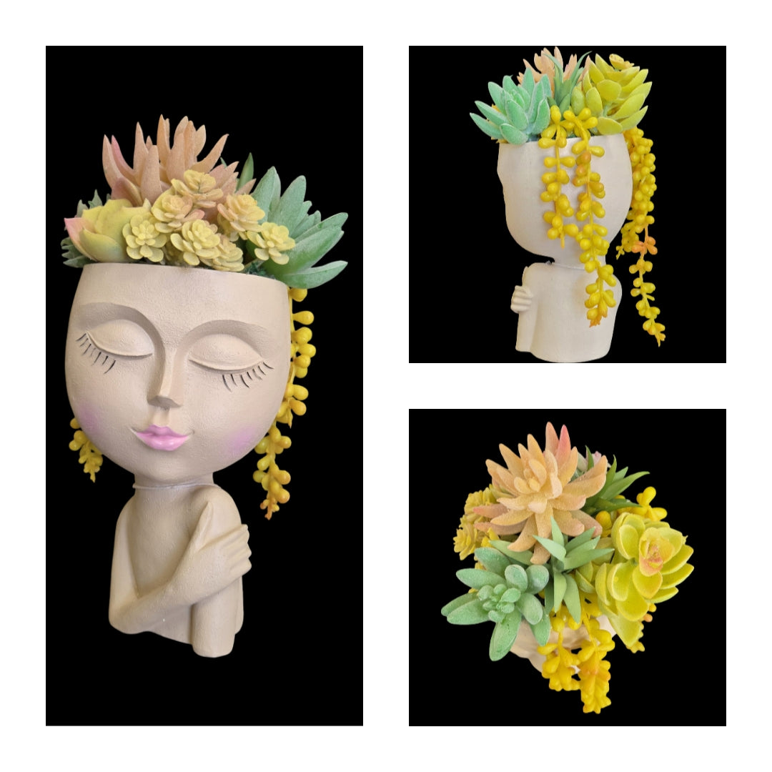 Faux-Succulent Face Planter - Cream - Cold Shoulder