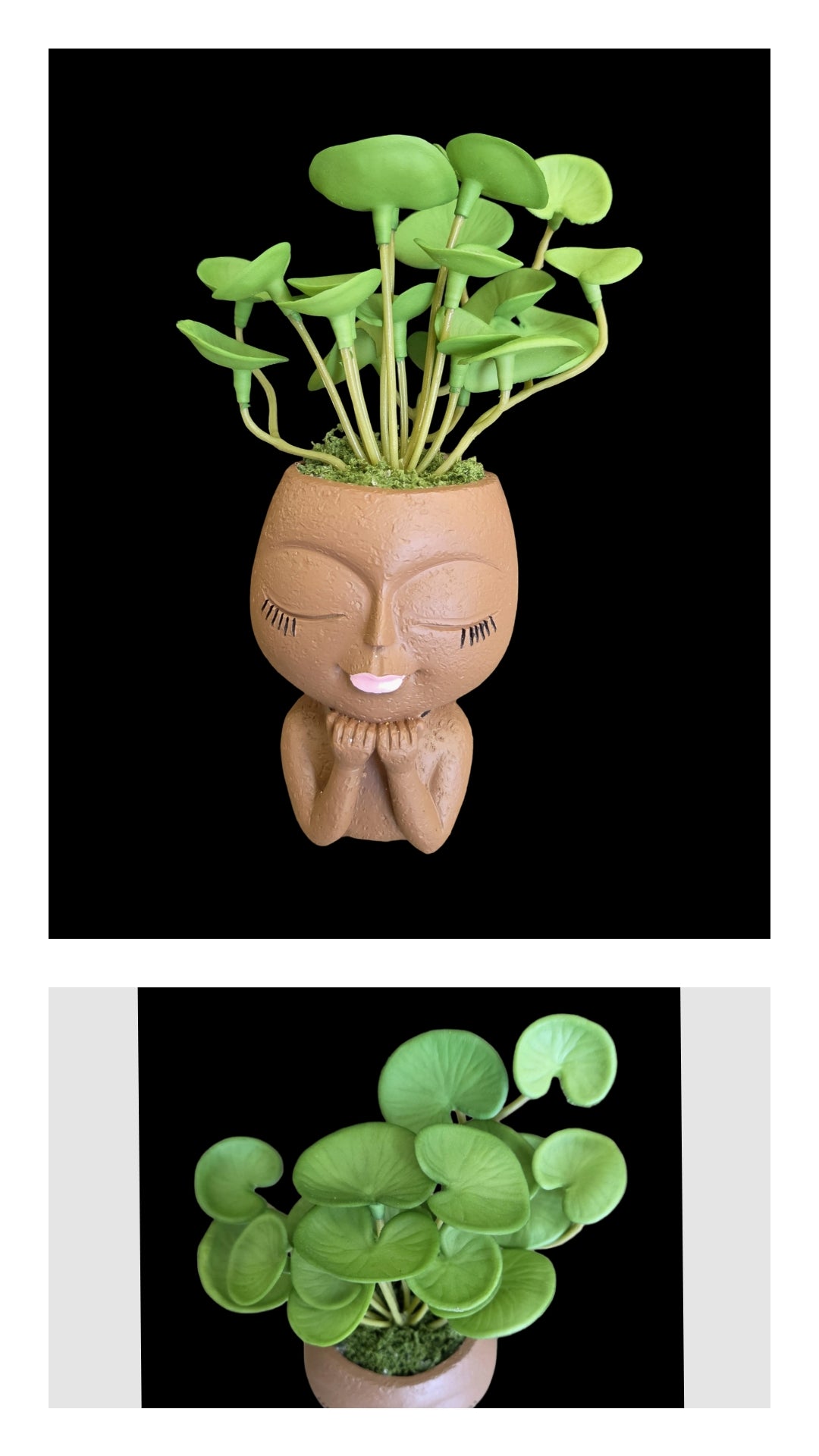 Faux Succulent Arrangement - Extra Small Face Planter -  Black Female Chin Perched on Hands