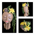 Faux Succulent Arrangement - Large Face Planter - Black Female